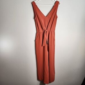 As U Wish Womens Burnt Orange Sleeveless V-Neck Wide Leg Jumpsuit-Size S